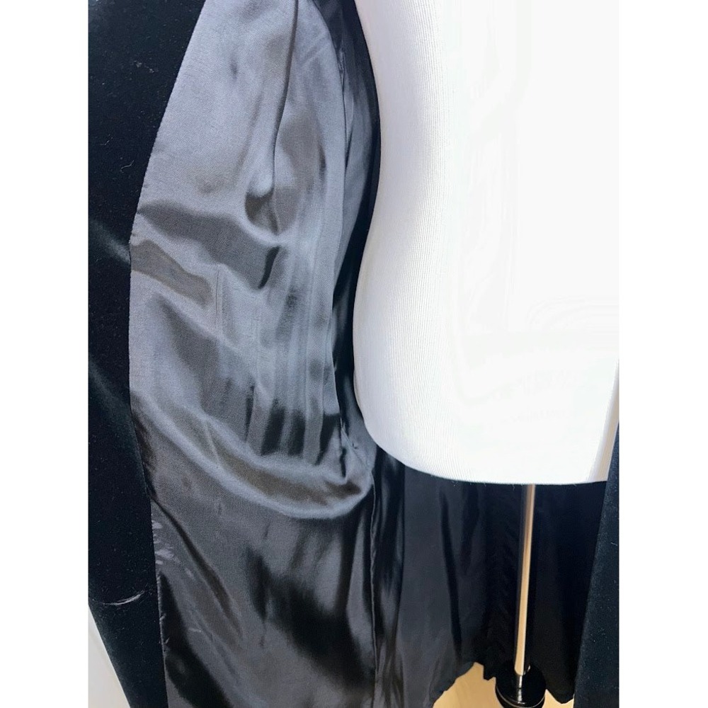 Vintage Velvet Duster Coat Black Long Shawl Collar Open Front Cuffed Lined L/XL - Picture 8 of 10